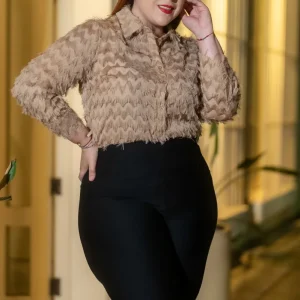 Camisa Curvy con Barbas Negra y Beige