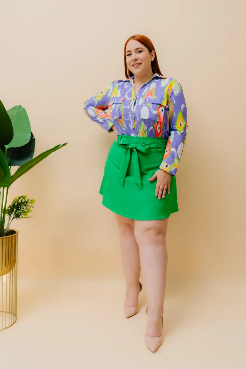 Short Falda Curvy Liso Verde Silueta Femenina