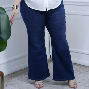 Jeans Curvy Campana Azul Oscuro Tiro Alto Doble Botón
