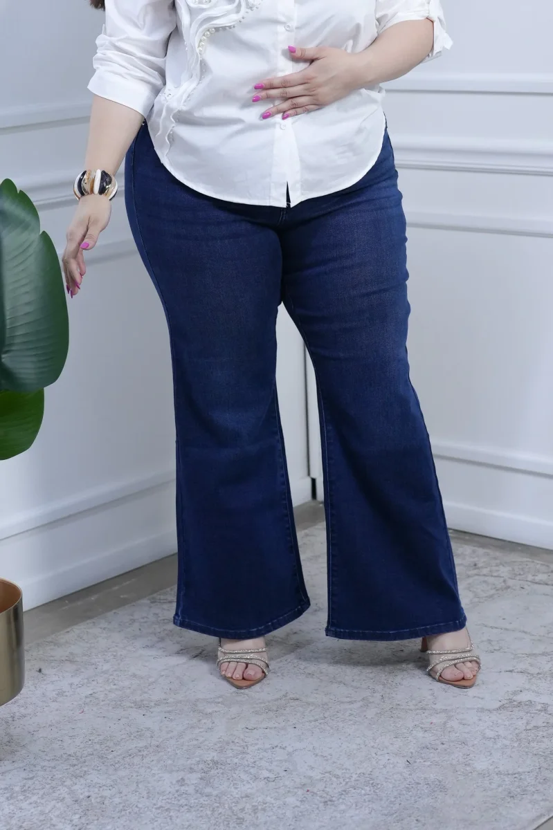 Jeans Curvy Campana Azul Oscuro Tiro Alto Doble Botón - Imagen 2