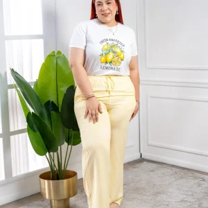 Pantalón Curvy Casual Amarillo con Rayas Verticales Estilizador