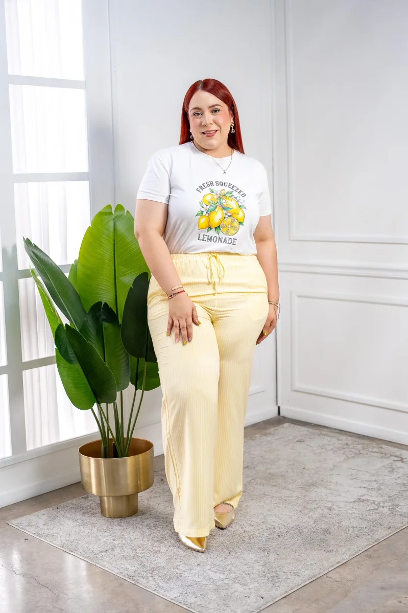 Pantalón Curvy Casual Amarillo con Rayas Verticales Estilizador - Imagen 7