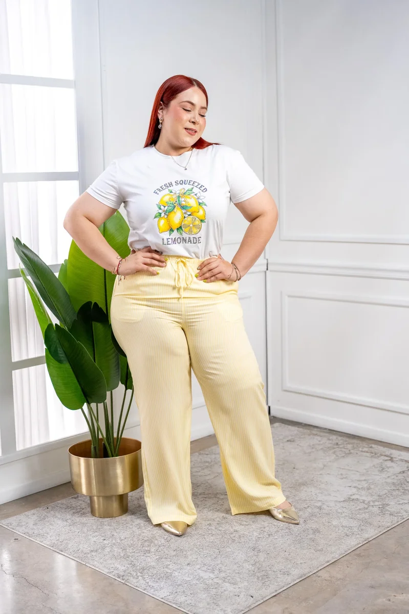 Pantalón Curvy Casual Amarillo con Rayas Verticales Estilizador - Imagen 8
