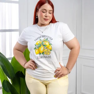 Playera Curvy Blanca Limones Algodón Premium Diseño Cítrico