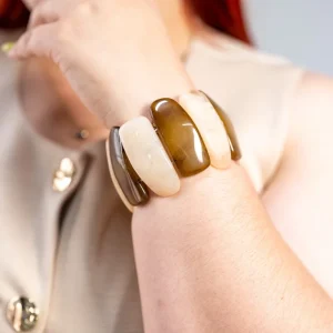 Pulsera Curvy Eslabones Resina Ámbar y Crema Plus-Friendly