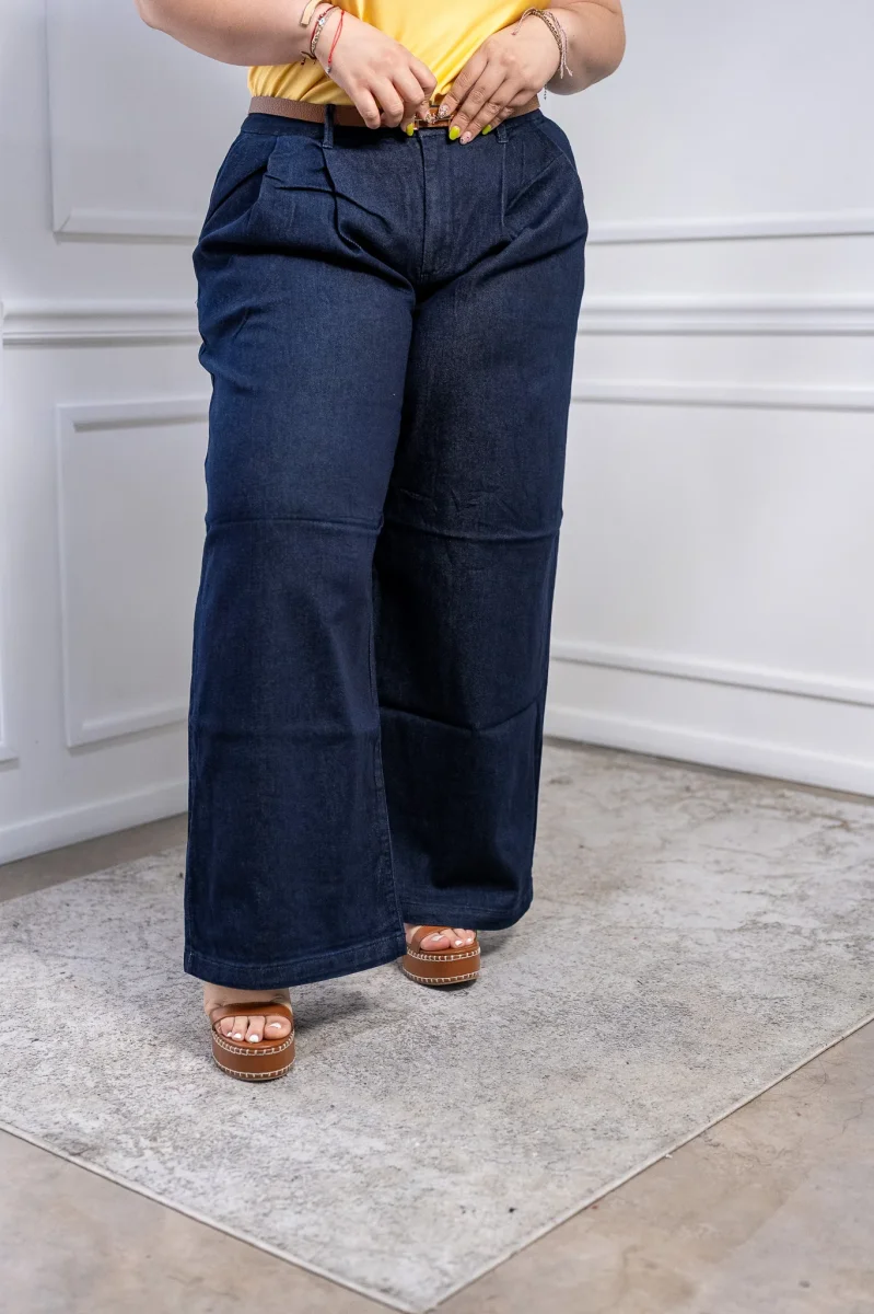 Jeans Wide Leg Curvy de Mezclilla con Pinzas | Denim de Pierna Ancha - Imagen 2