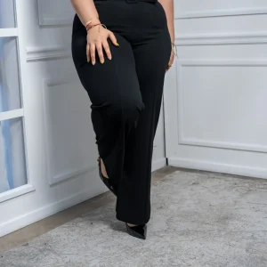 Pantalón Curvy Vestir Negro Tiro Alto con Cinturón a Juego