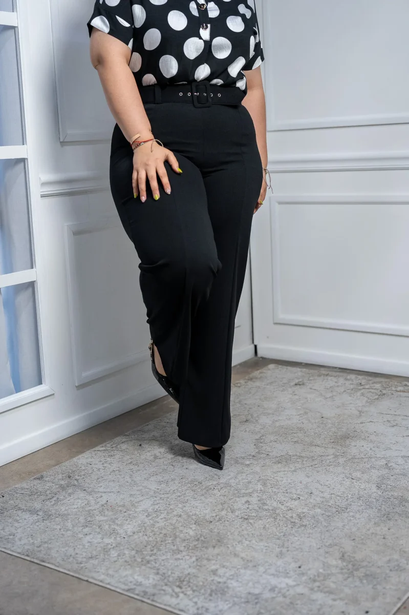 Pantalón Curvy Vestir Negro Tiro Alto con Cinturón a Juego