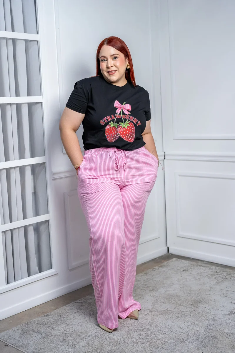 Pantalón Palazzo Curvy Rosa Rayas Verticales Cintura Elástica - Imagen 9