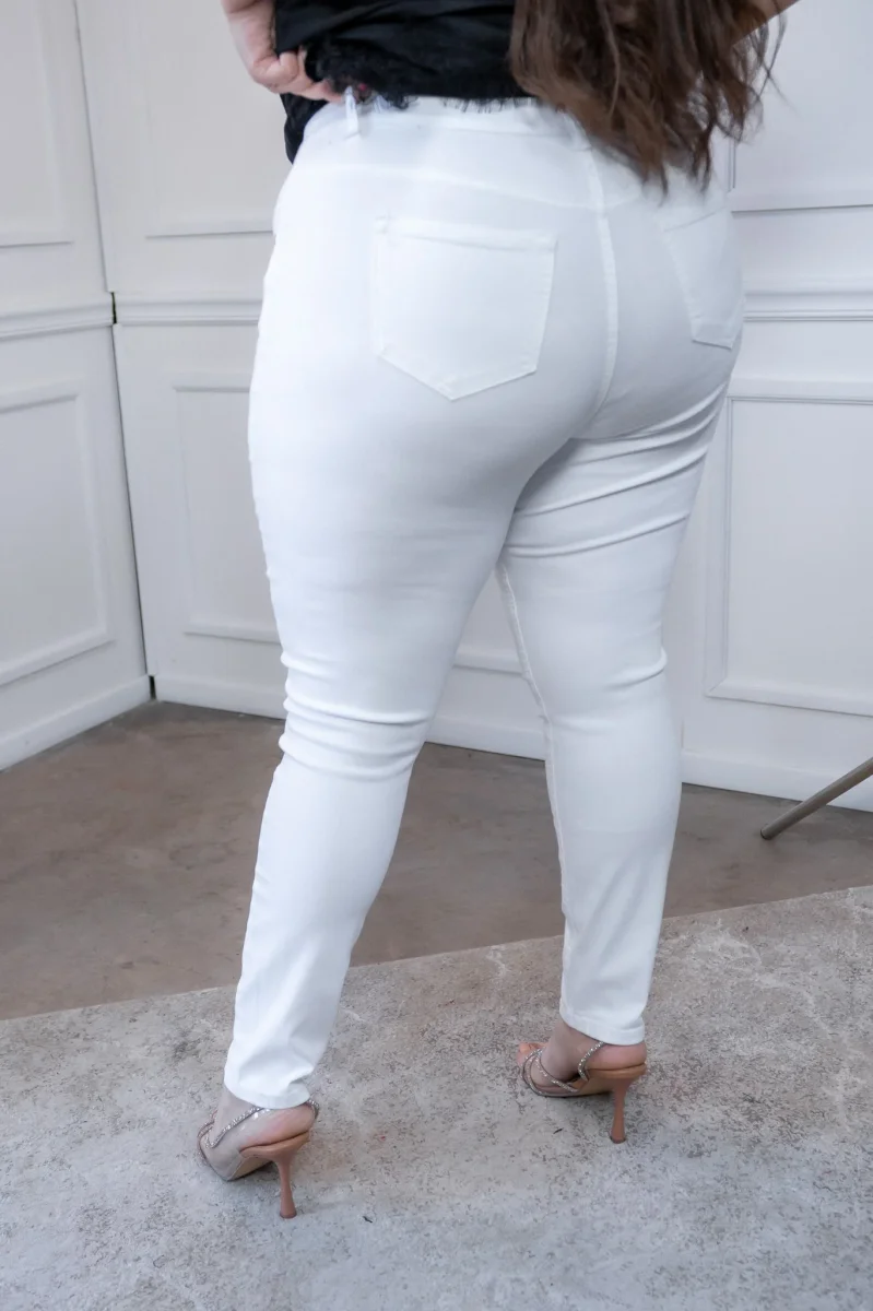 Jeans Curvy Skinny Liso Blanco Stretch Cintura Alta Casual - Imagen 9