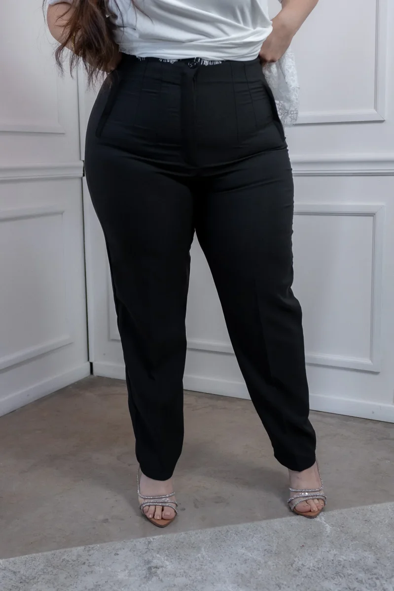 Pantalón Curvy Tipo Zara Negro Tiro Alto con Pinzas Estiliza - Imagen 2