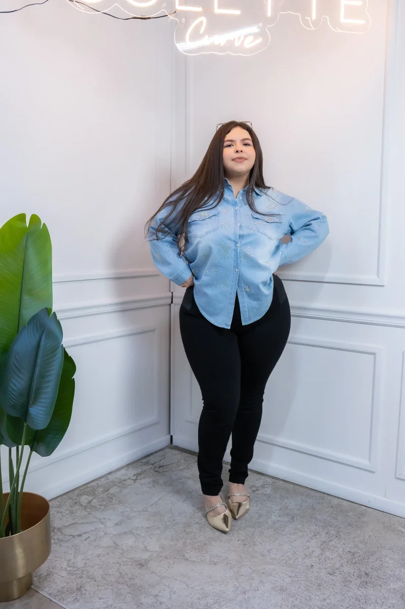 Pantalón Curvy Tipo Legging Negro Cintura Alta Elástica - Imagen 7