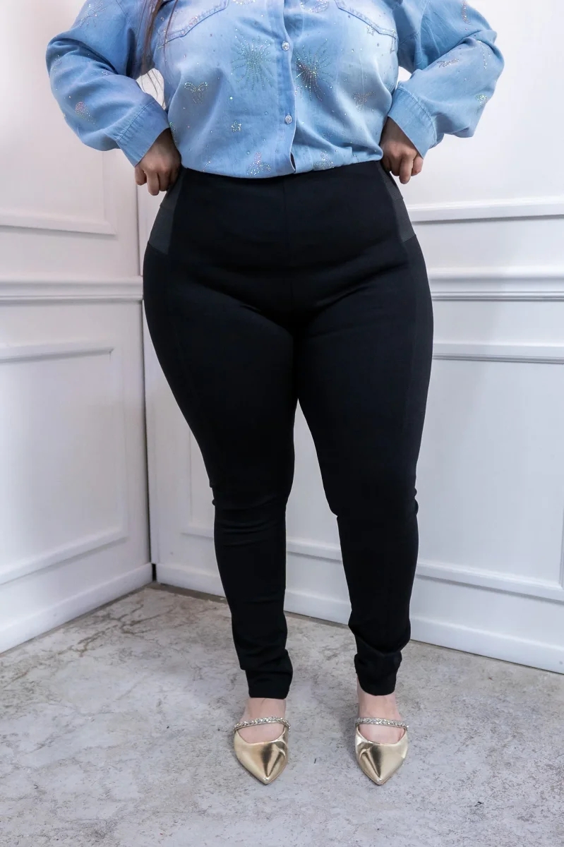 Pantalón Curvy Tipo Legging Negro Cintura Alta Elástica - Imagen 2