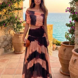 Vestido con Estampado Naranja y Marrón