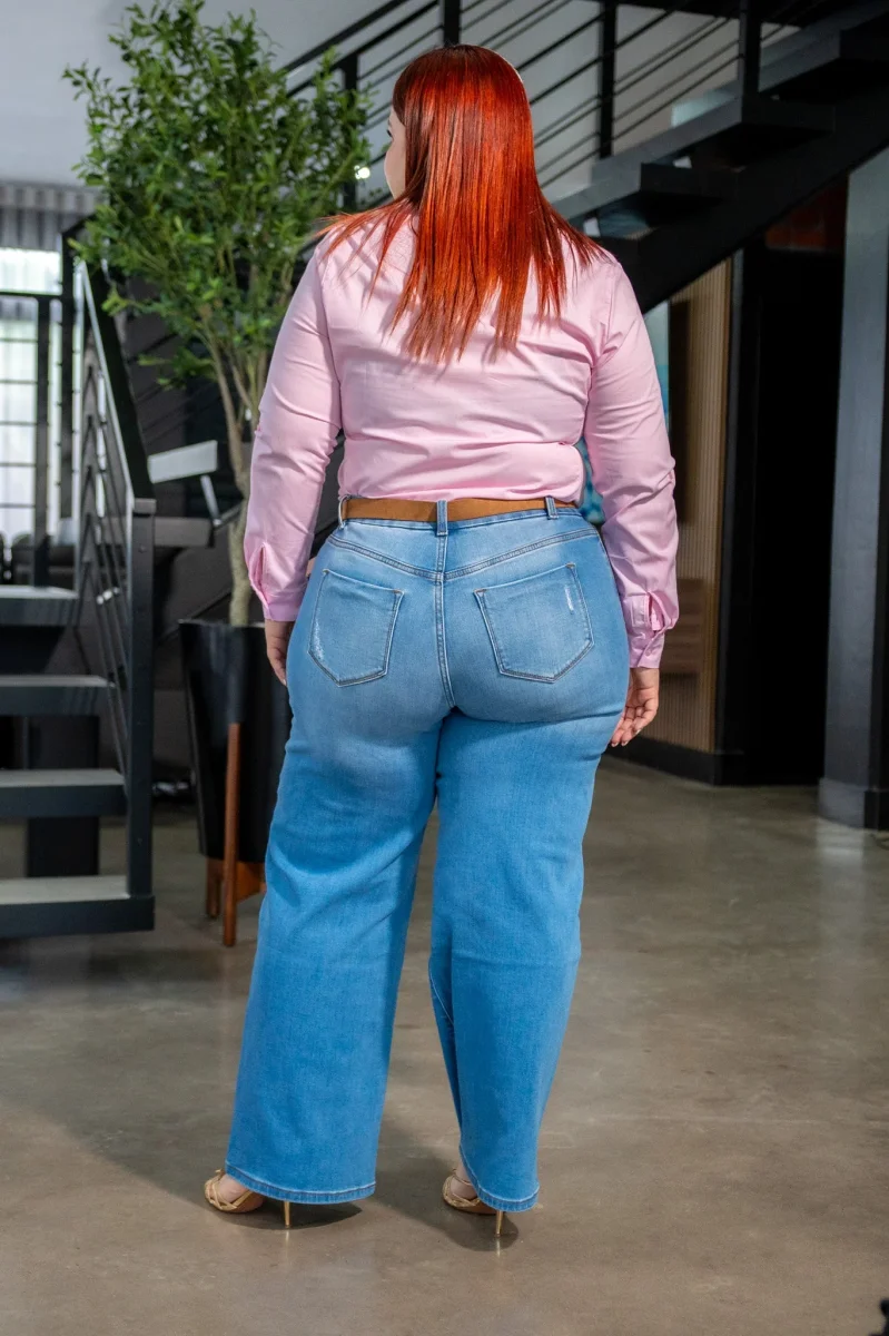 Jeans Curvy High Rise Wide Leg Roto Claro - Imagen 8