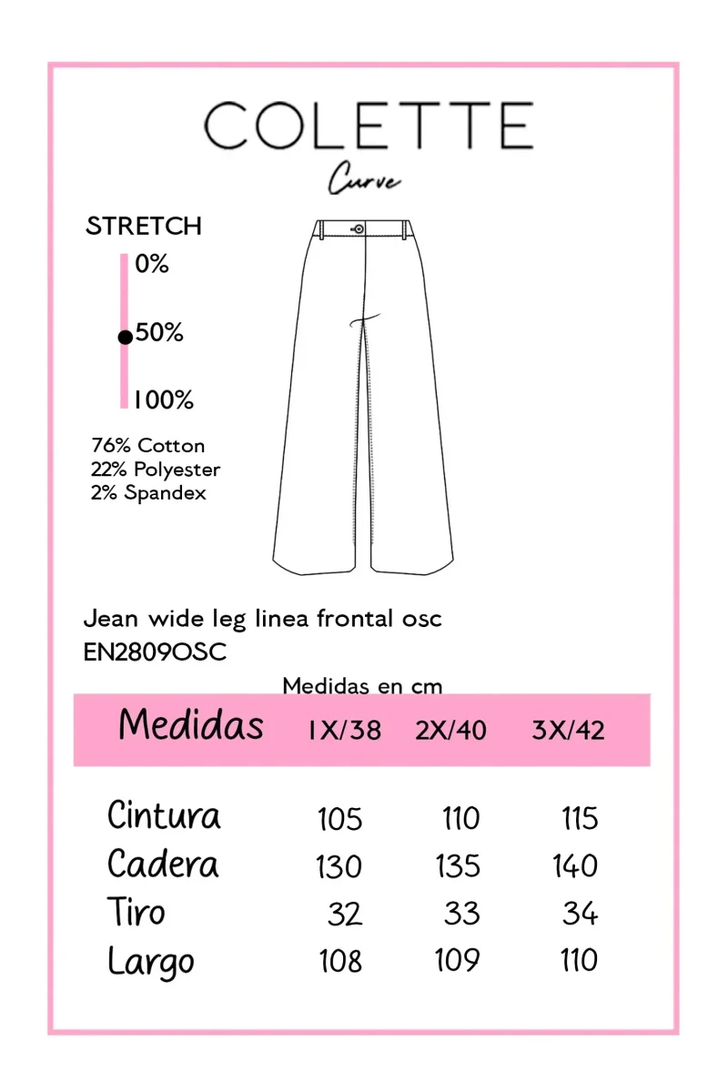 Jeans Wide Leg Linea Frontal Curvy Oscuro - Imagen 3