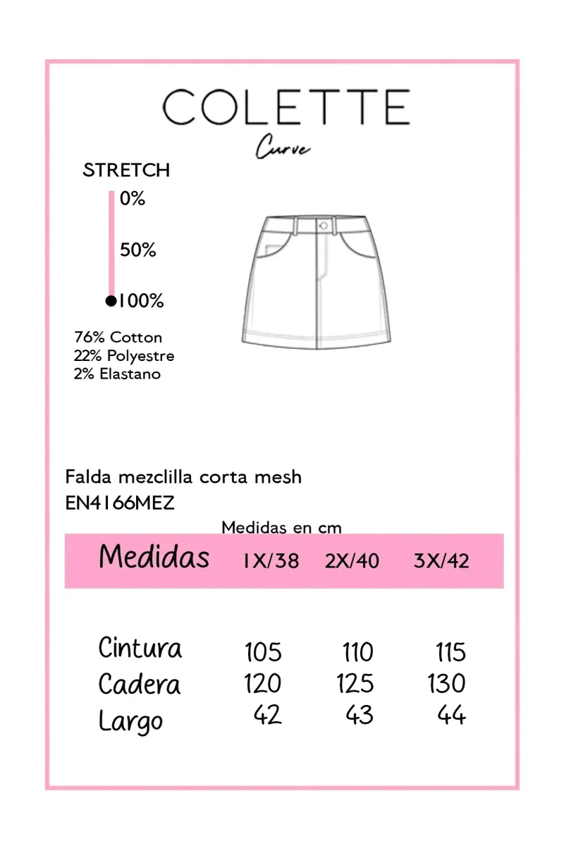 Falda Curvy Mezclilla Corta con Mesh Contraste - Imagen 3
