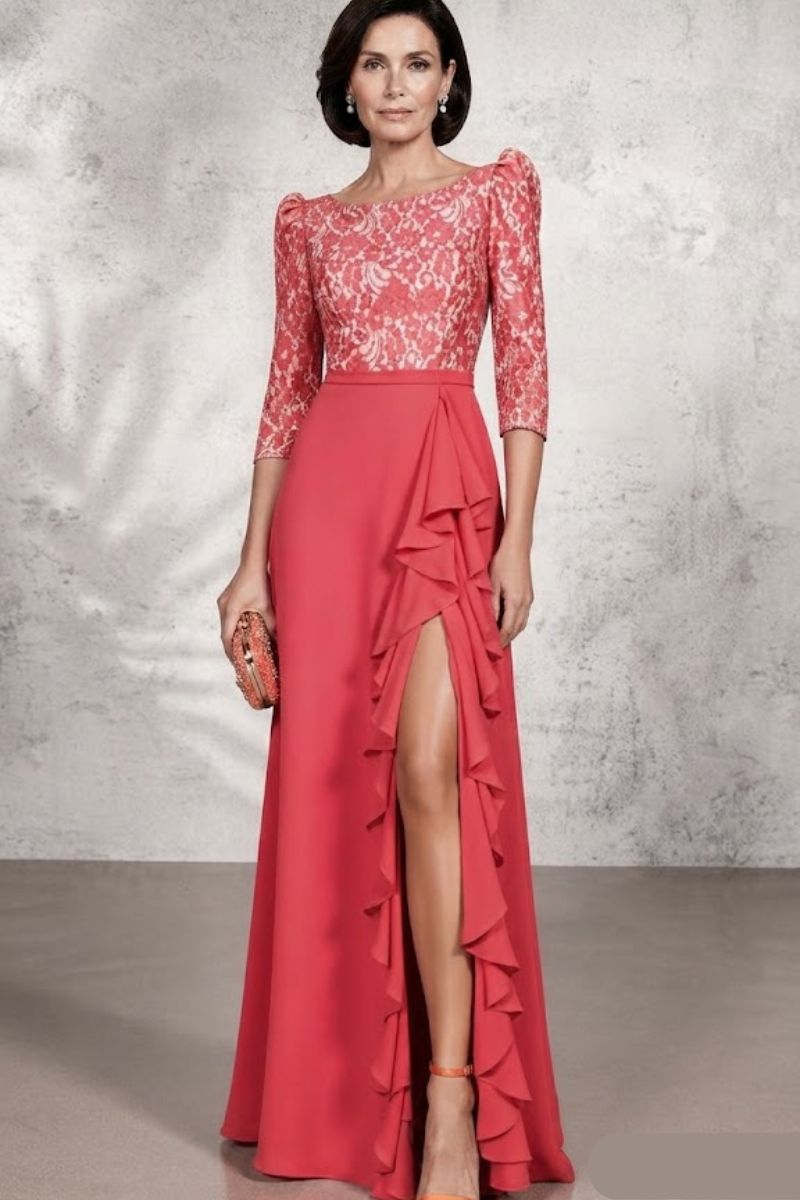 Vestido largo de Madrina con cuerpo de encaje. - Imagen 2