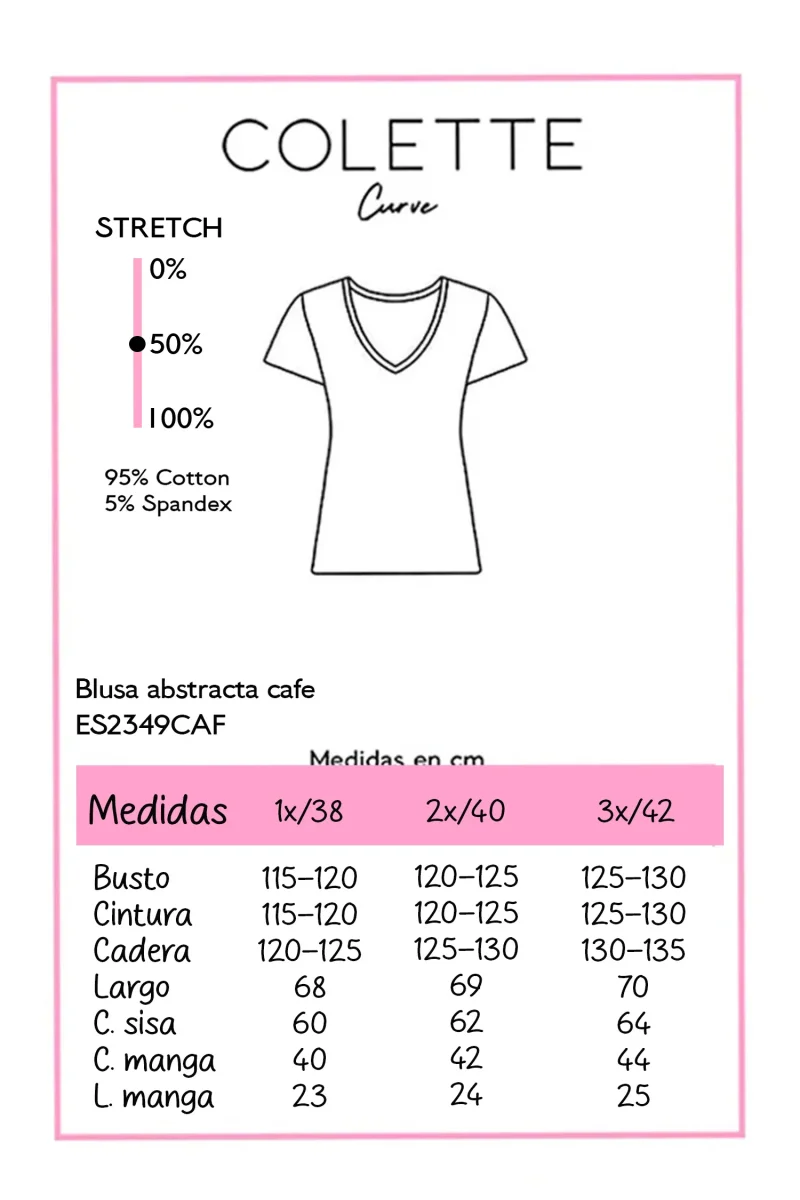 Blusa Cuello Redondo Estampado Abstracto Curvy Café - Imagen 3