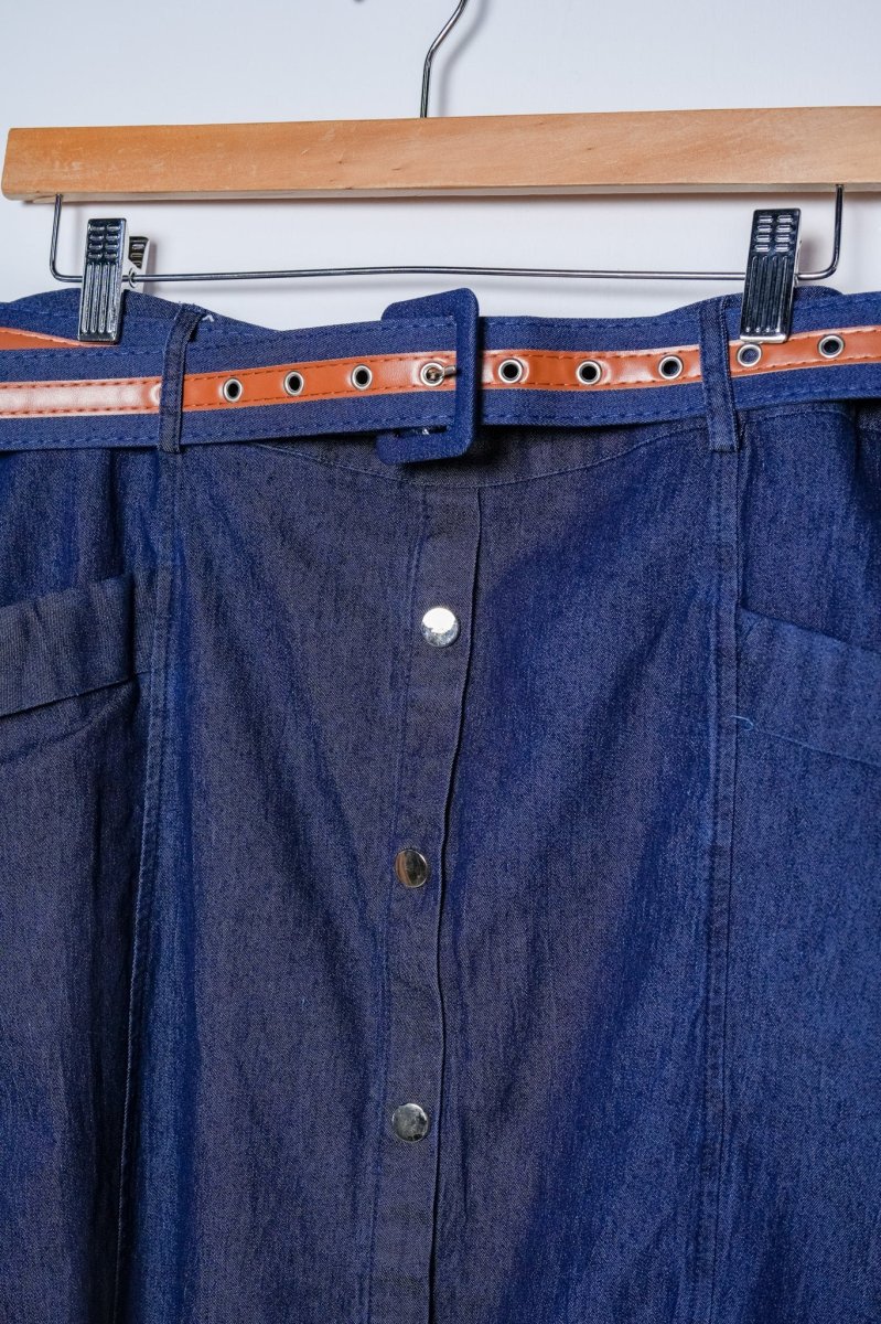 Falda Curvy Denim con Cinto Mezclilla Casual Versátil Femenina - Imagen 3