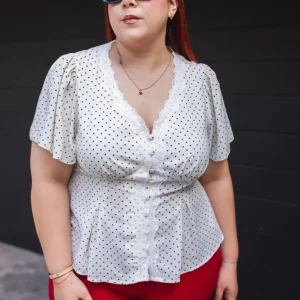 Blusa Cuello V Polka Curvy Blanca