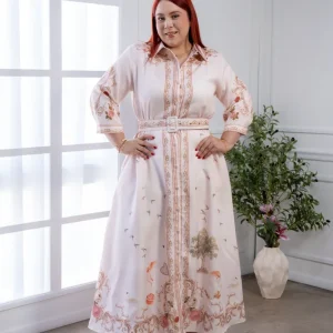 Maxi Vestido Curvy Camisero Estampado Rosa