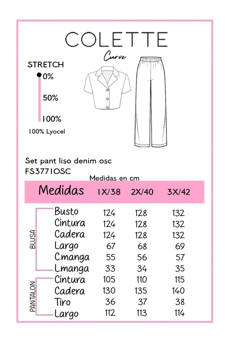 Set Camisa y Pantalon Wide Leg Curvy Liso Denim Oscuro - Imagen 3