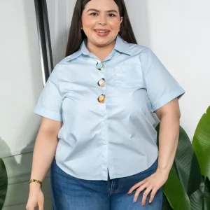 Camisa Curvy Botones Statement Azul