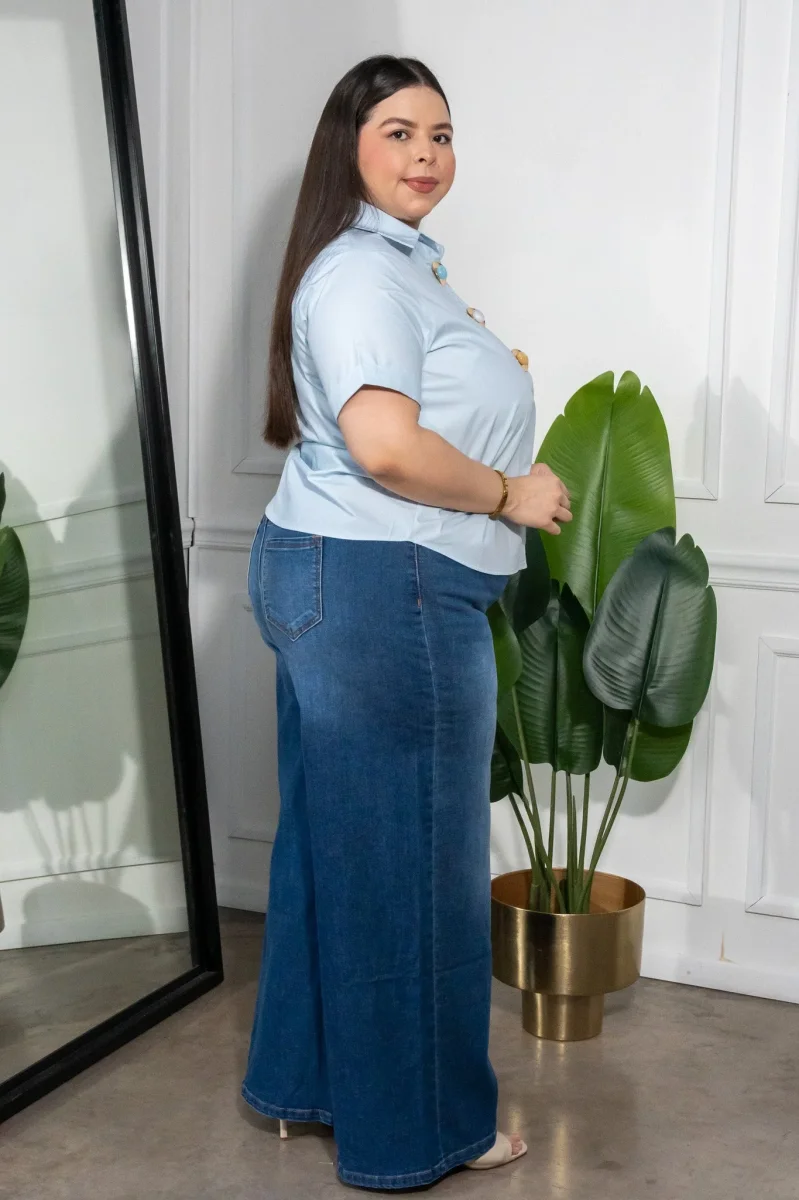 Camisa Curvy Botones Statement Azul - Imagen 5