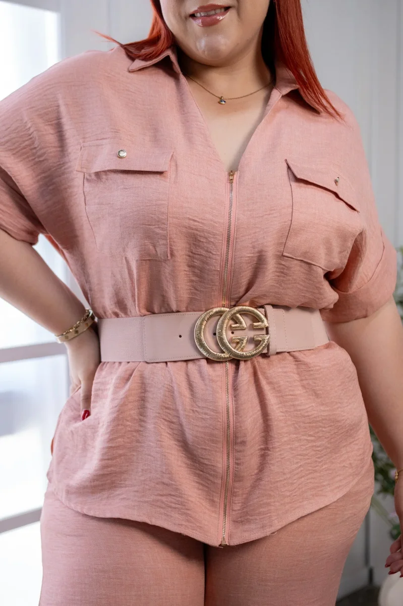 Set Curvy Blusa Camisera + Pant Wide Zafari Rosa - Imagen 8