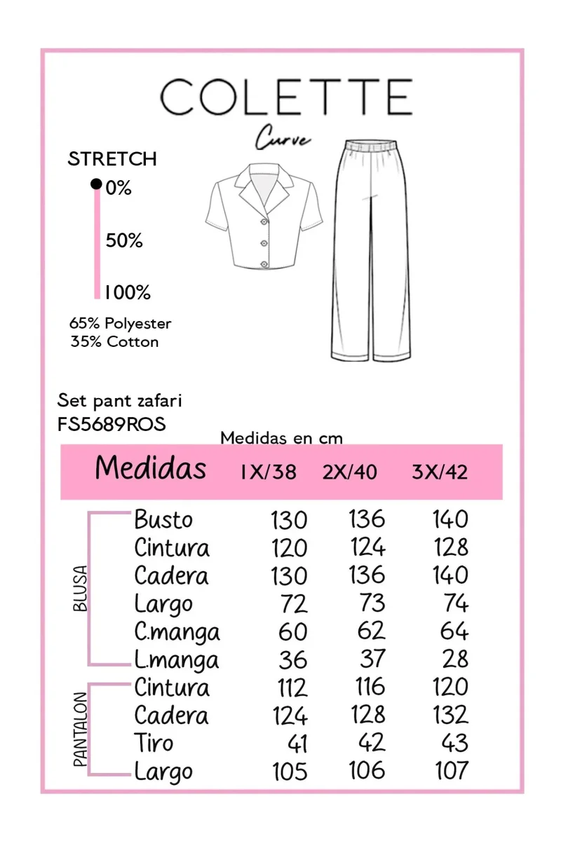 Set Curvy Blusa Camisera + Pant Wide Zafari Rosa - Imagen 3