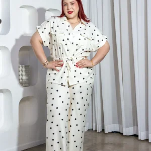 Set Curvy Zafari Polka Camisa Pantalon Wide Beige