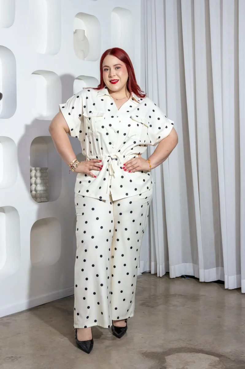 Set Curvy Zafari Polka Camisa Pantalon Wide Beige - Imagen 2