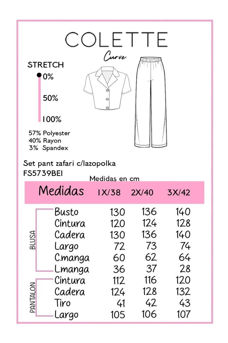 Set Curvy Zafari Polka Camisa Pantalon Wide Beige - Imagen 3