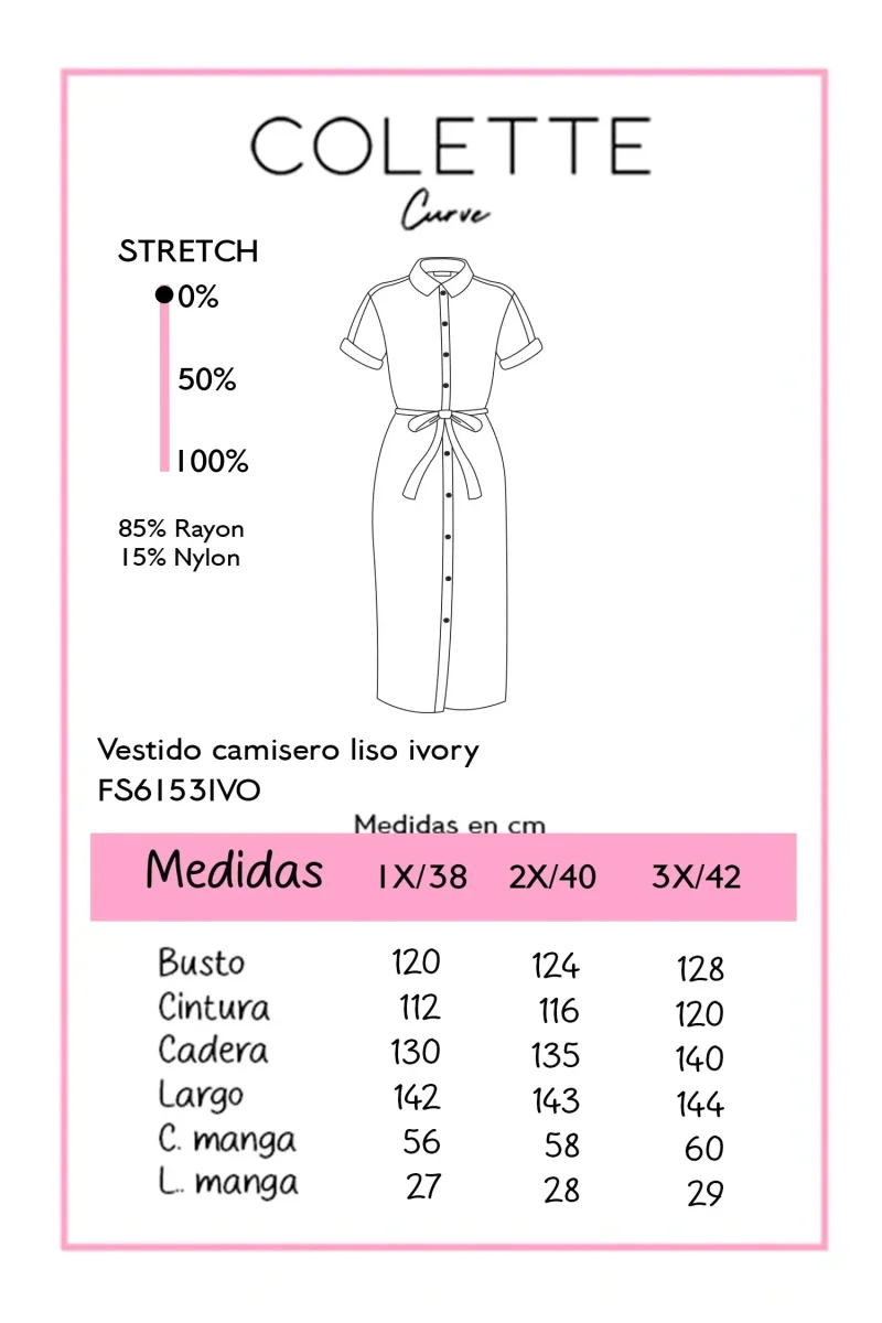 Maxi Vestido Camisero Curvy Manga Corta Botones Ivory - Imagen 3