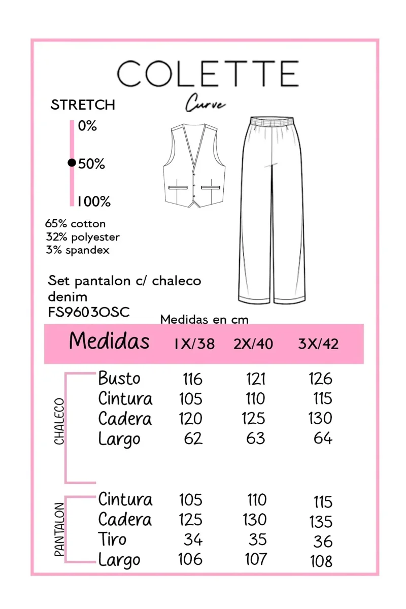 Set Curvy Chaleco y Pantalón Ancho Denim Oscuro - Imagen 3