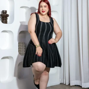 Vestido Curvy Canalado Lineas Punteadas Negro Mini