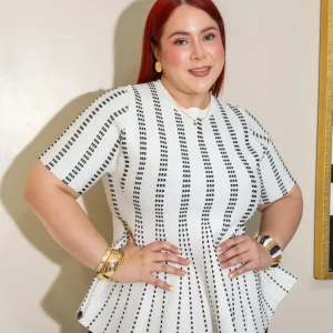 Blusa Curvy Peplum Estampado Pespunte Manga Corta Blanco