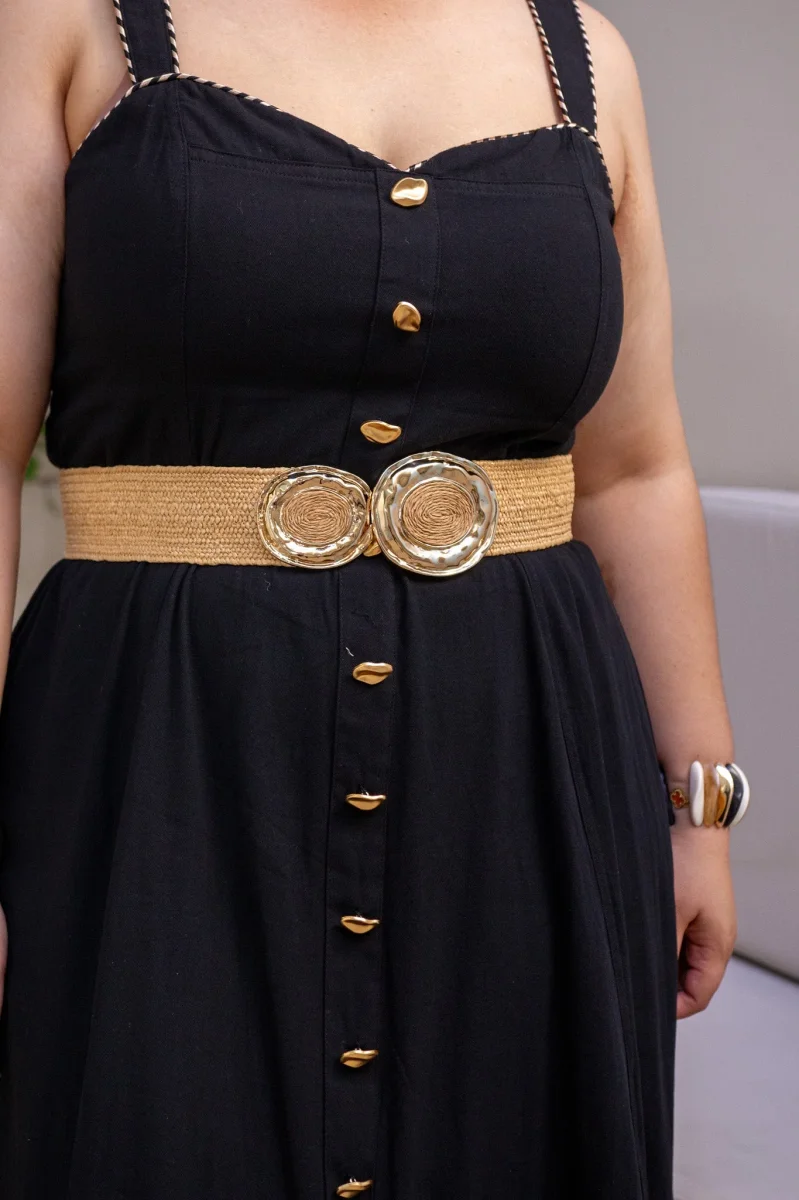 Maxi Vestido Curvy Tirantes Botones Dorados Sweetheart Negro - Imagen 9