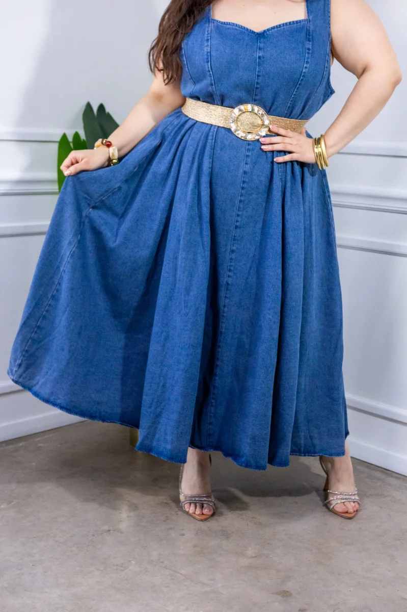 Maxi Vestido Curvy Denim Corte A Sweetheart - Imagen 9