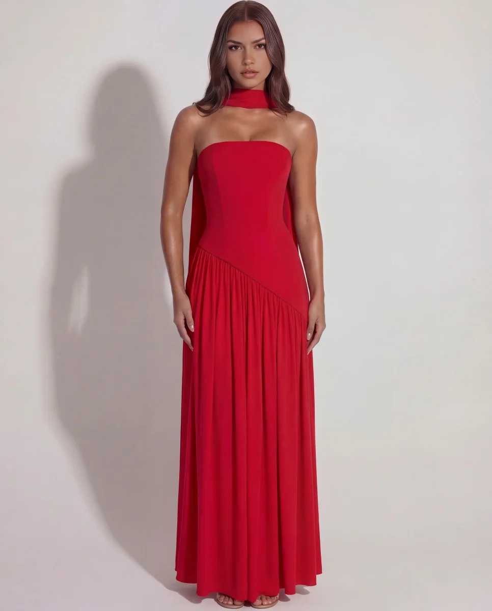 Vestido largo palabra de honor con abertura - Imagen 4