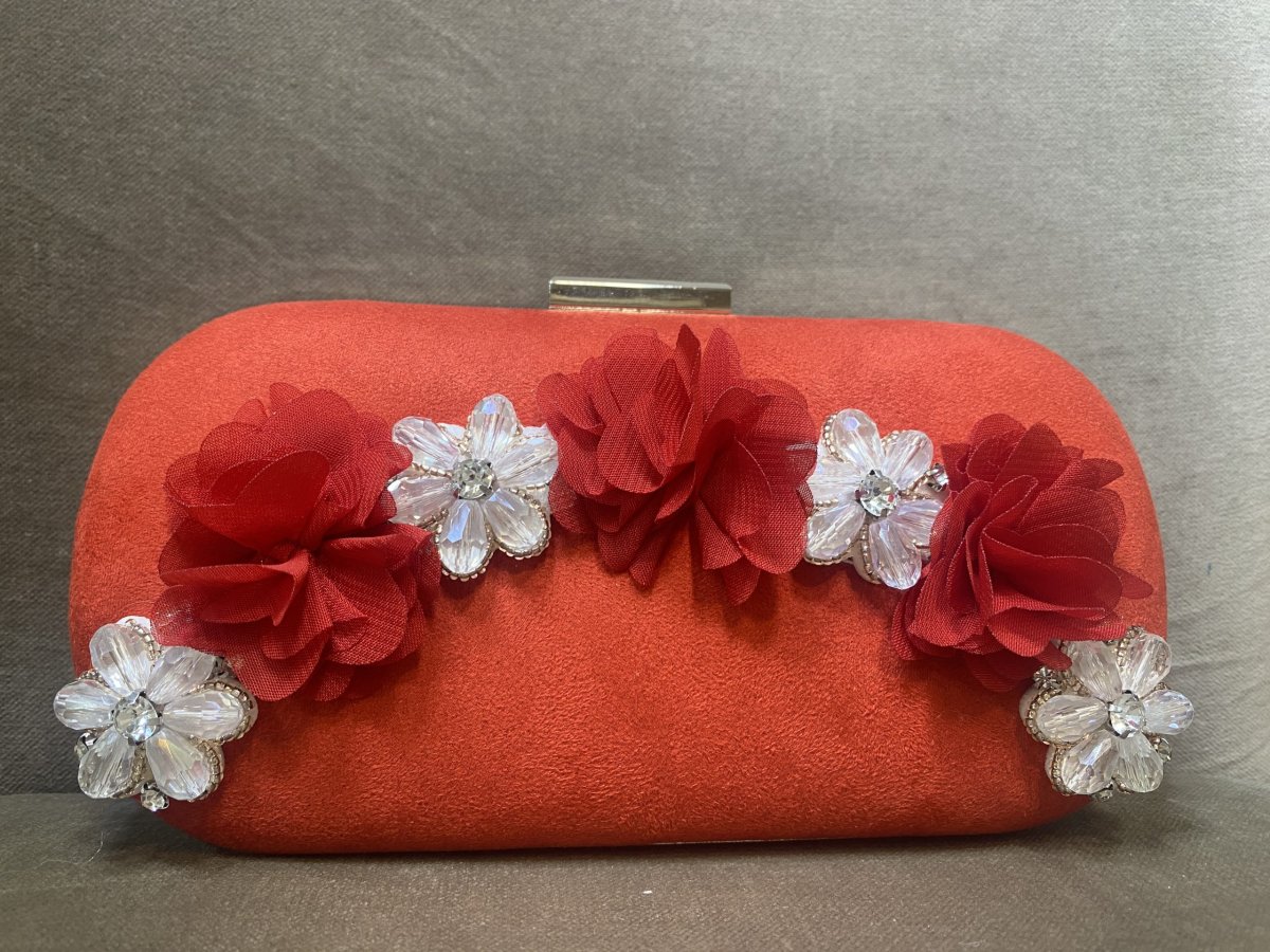 Bolso de fiesta rojo con flores rojas - Imagen 2