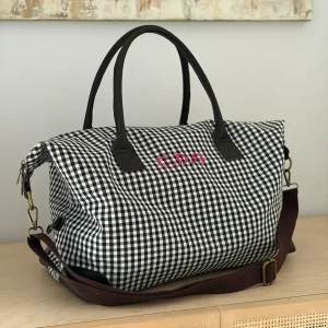BOLSO VIAJE WEEKENDER VICHY NEGRO (asas piel)