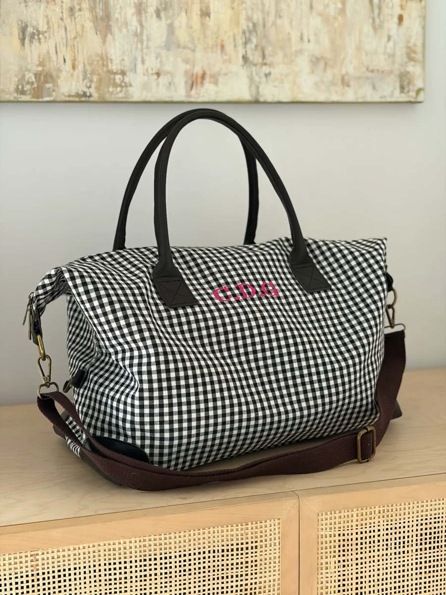 BOLSO VIAJE WEEKENDER VICHY NEGRO (asas piel) - Imagen 2