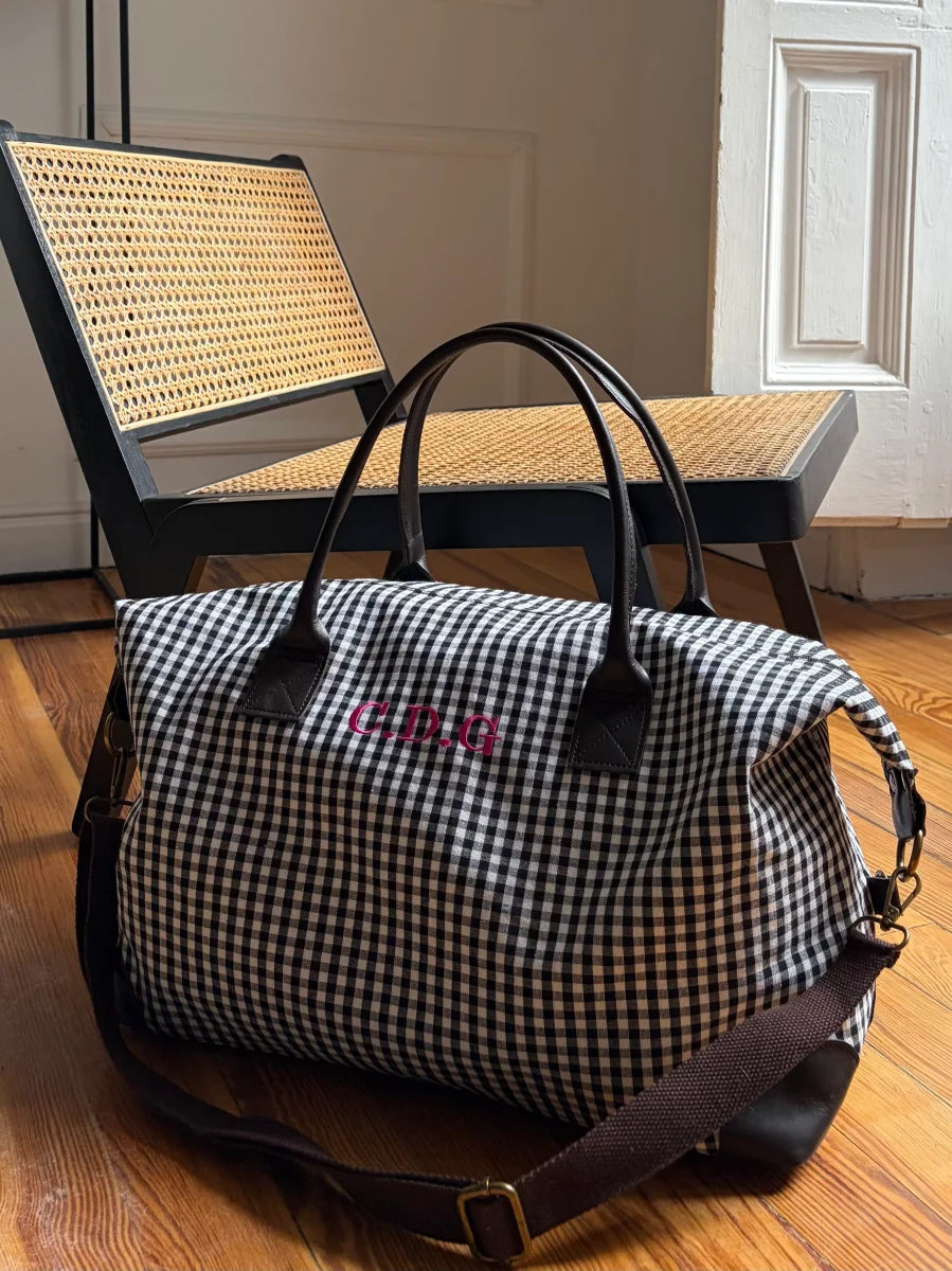 BOLSO VIAJE WEEKENDER VICHY NEGRO (asas piel) - Imagen 3