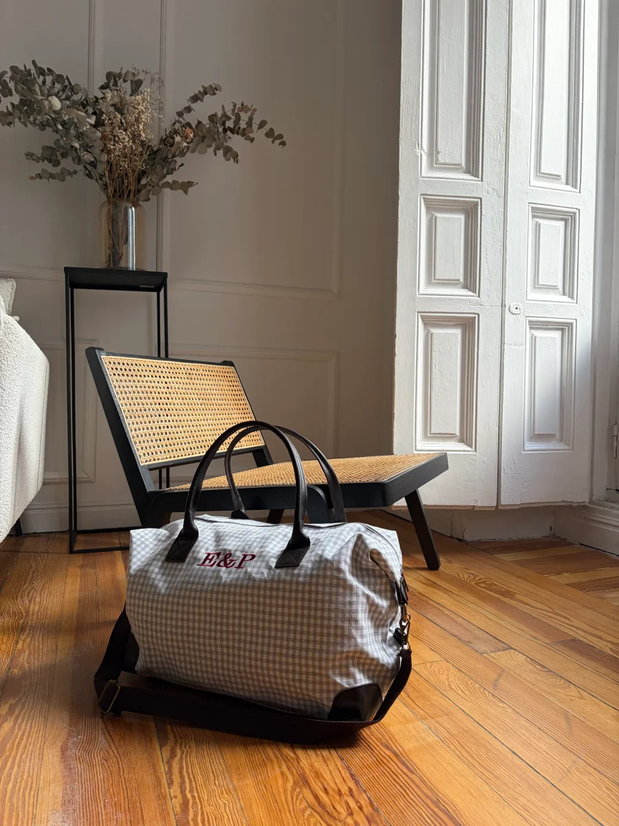 BOLSO VIAJE WEEKENDER VICHY GRIS (asas piel) - Imagen 3