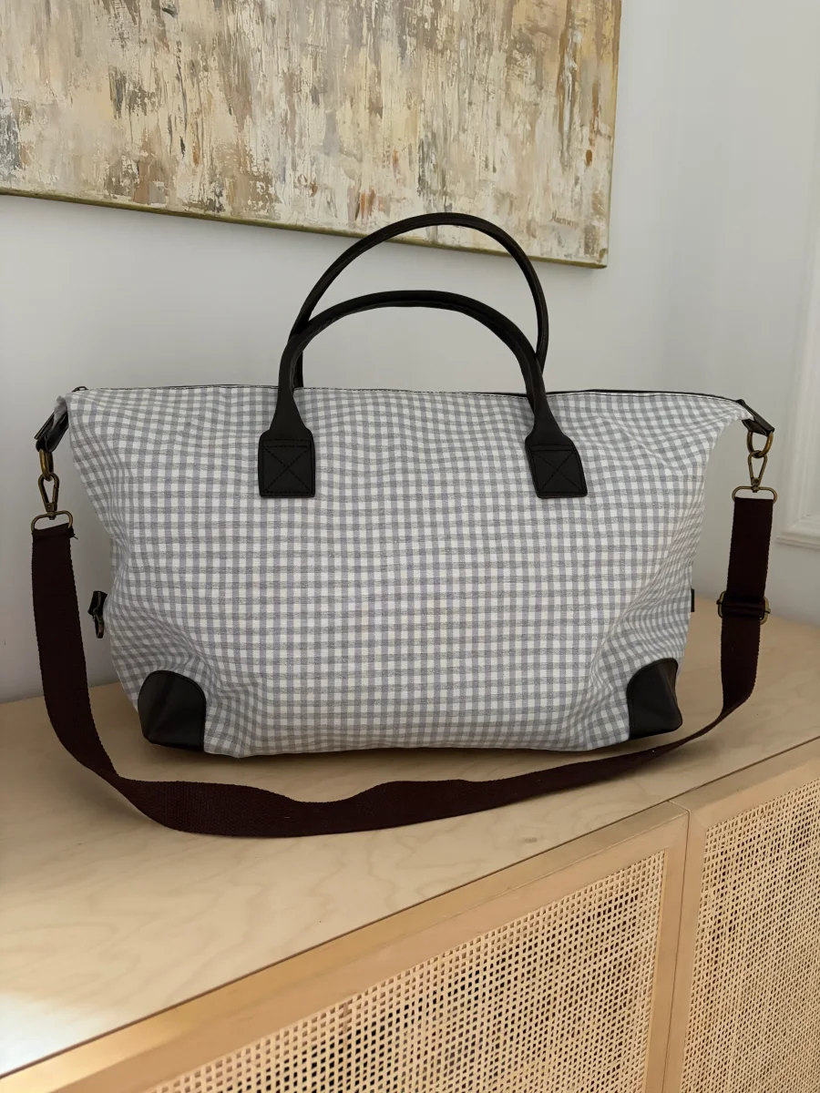 BOLSO VIAJE WEEKENDER VICHY GRIS (asas piel) - Imagen 4