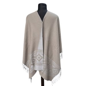 Ruana Atravesada Guarda Fleco Gris – Beige
