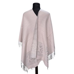 Ruana Atravesada Guarda Fleco Gris – Rosa