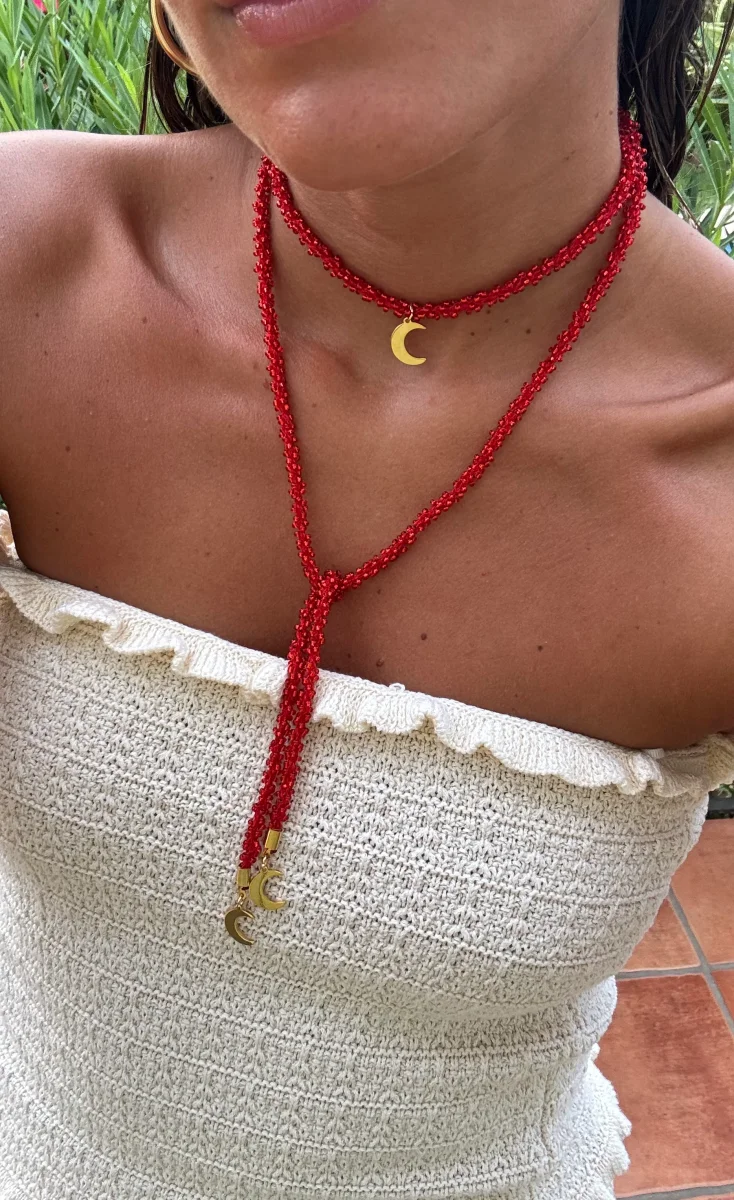 COLLAR VETTA ROJO (cordón ganchillo con rocalla) - Imagen 3
